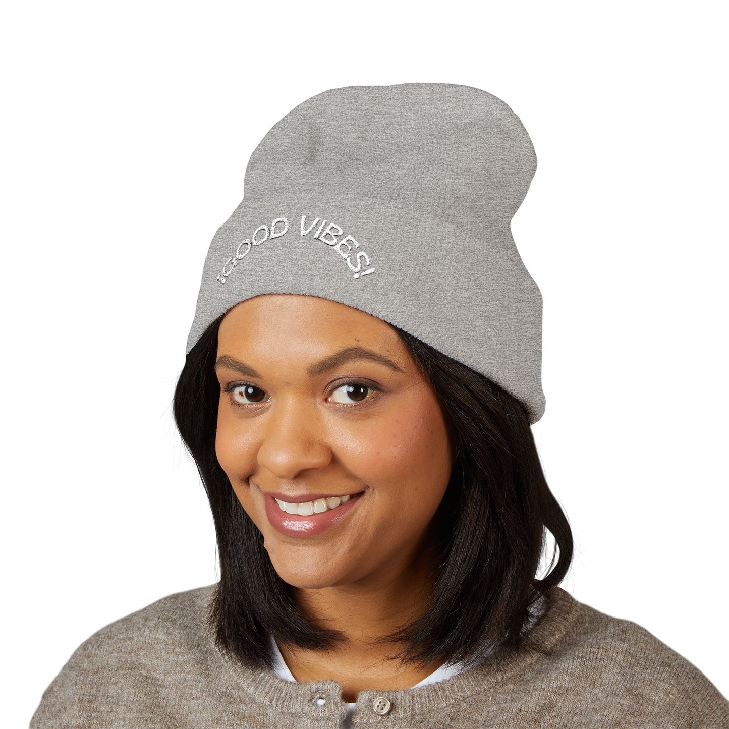 Good Vibes Cuffed Beanie - Cozy Winter Hat, Streetwear Accessories, Embroidered Gifts, Trendy Beanie for Men and Women